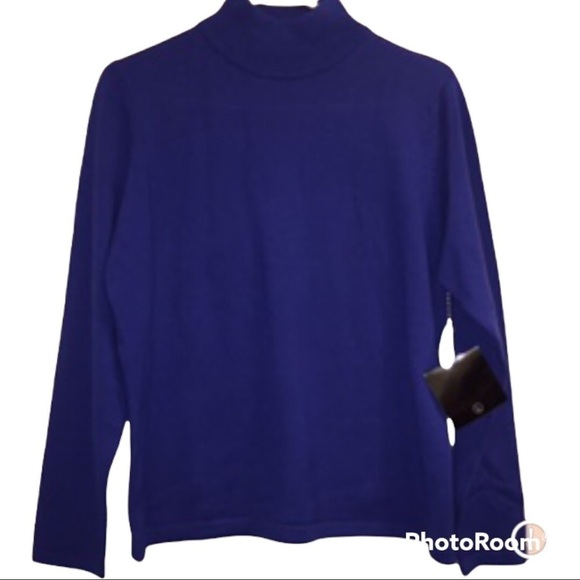 NWT Valerie Stevens 100% Wool Mock Neck Blue Sweater - Picture 1 of 7